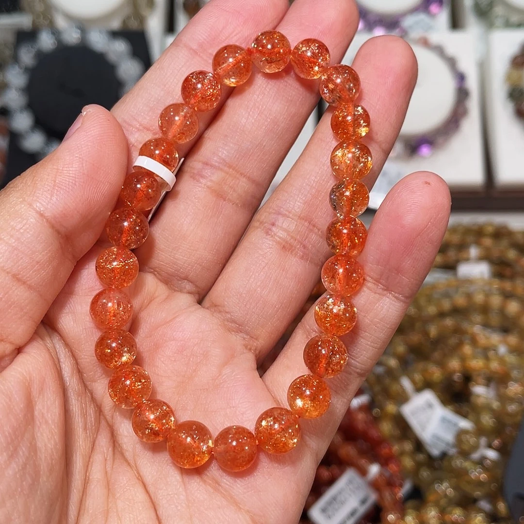 长石手链未镶嵌毕业晶体金太阳8mm