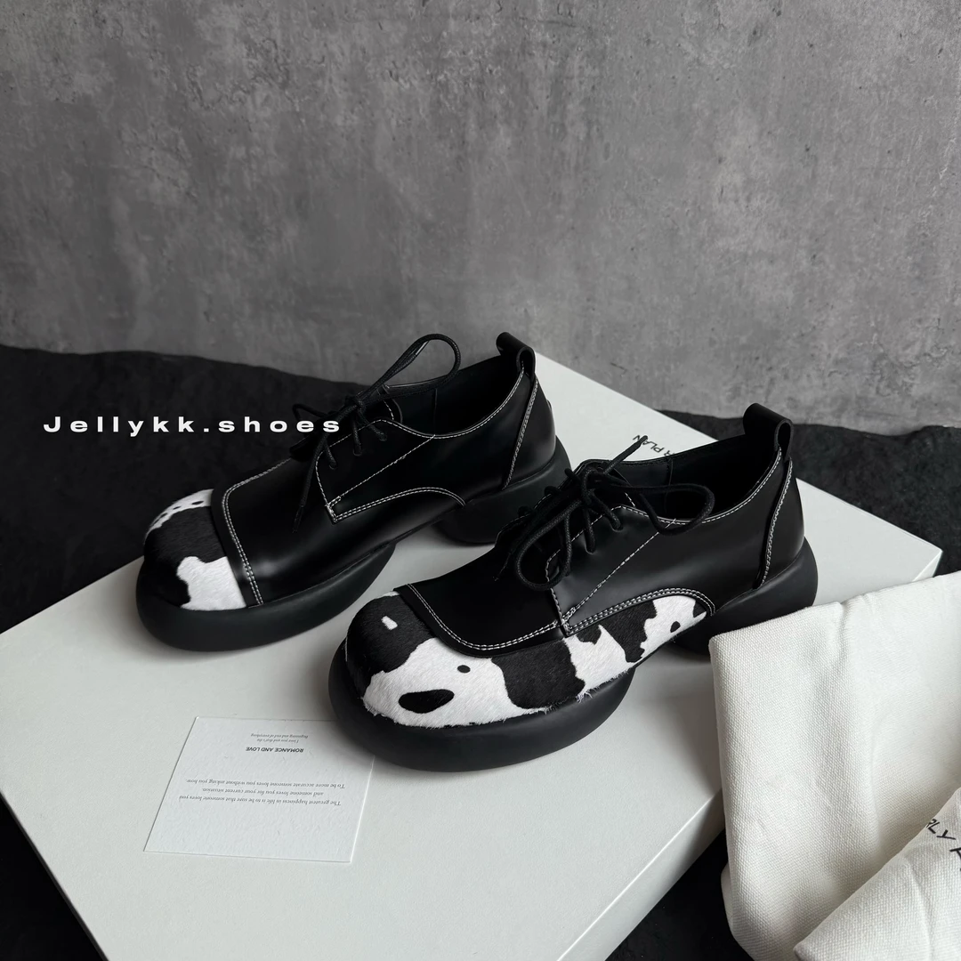 【Jellykk】4.5cm设计款拼色博主风ins马毛真皮休闲百搭时装休闲鞋