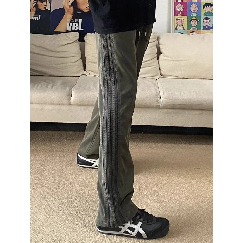 美式cleanfit侧边条纹休闲裤男款春秋季痞帅高级感三条杠直筒裤子