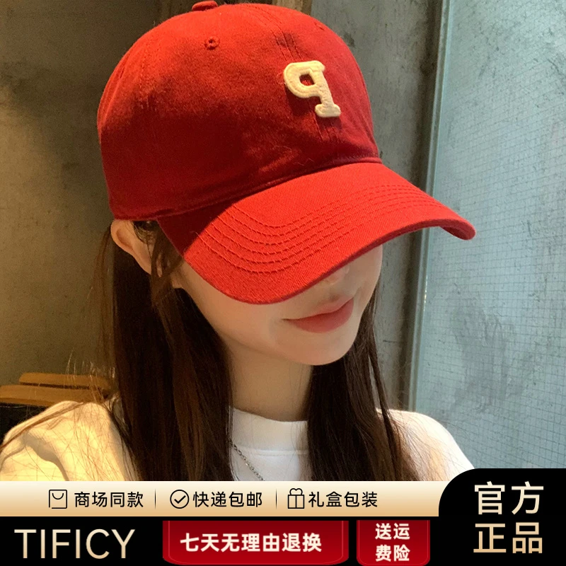 TIFICY红色韩版P字棒球帽女大头围大脸显脸小鸭舌帽简约宽