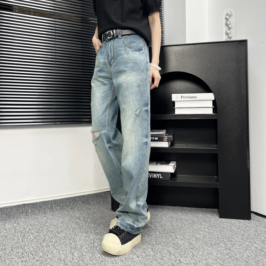 【MadeStyle】25春款浅蓝休闲男女美式复古直筒牛仔裤水洗做旧宽松