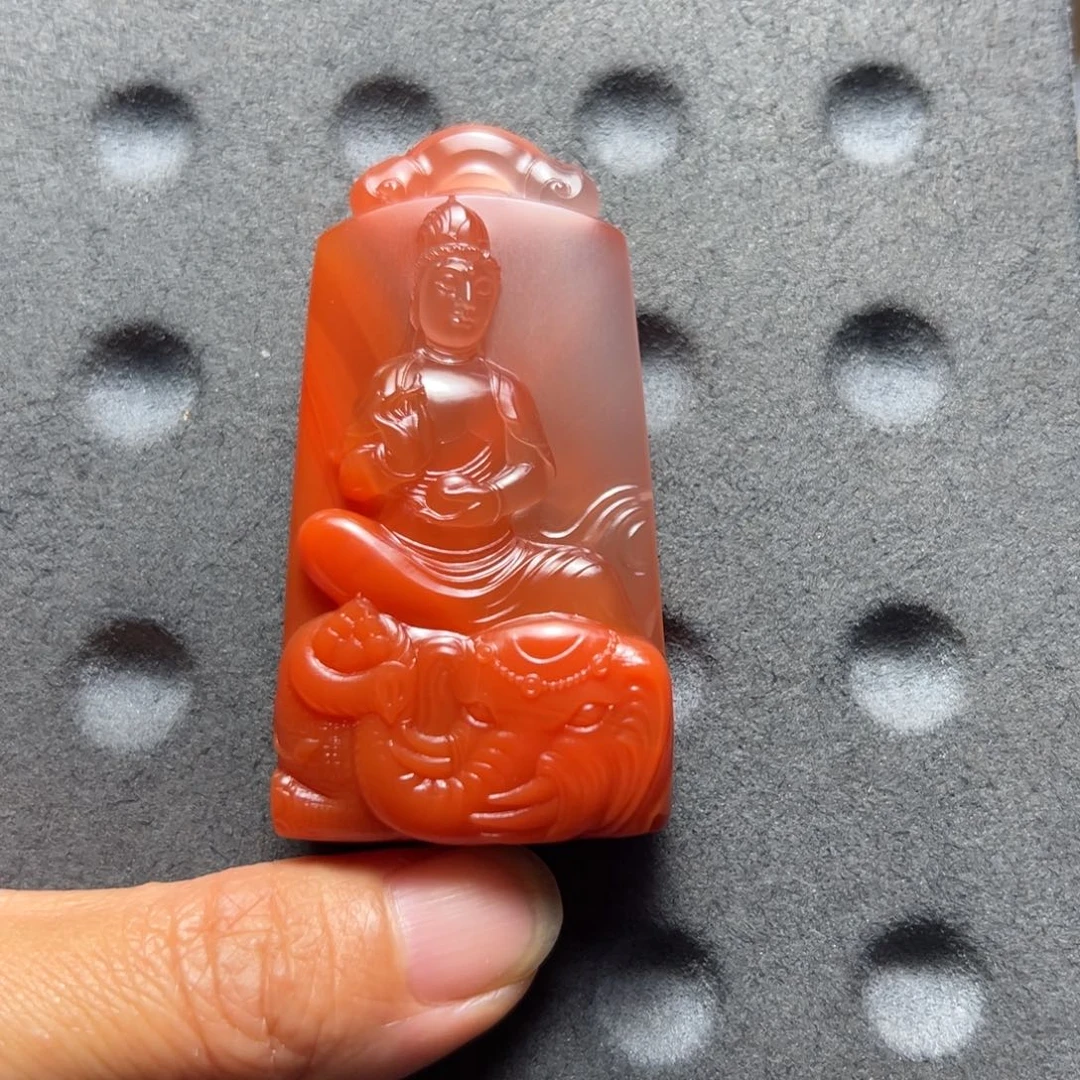 南红玛瑙杨柳滴水洞普贤挂件未镶嵌