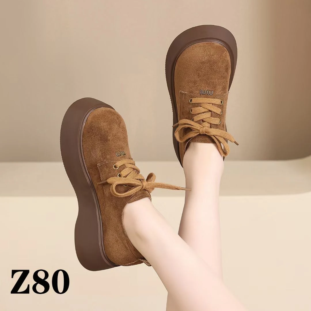 80厚底复古乐福鞋女新款潮流系带单鞋绒面英伦风小皮鞋森系女鞋