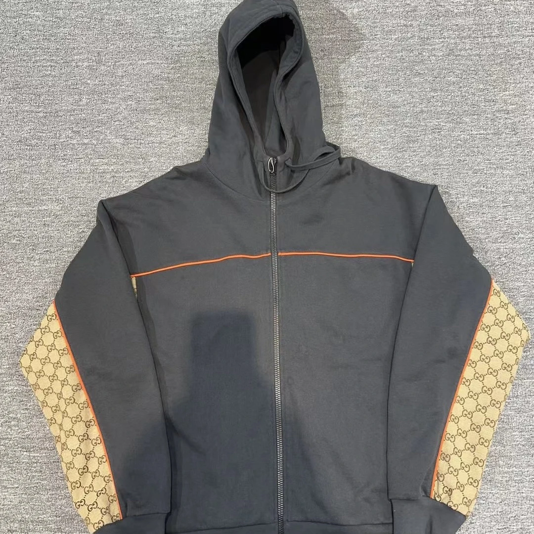 99新 GUCCI/古驰 最新爆款老花织带满印logo双G拉链帽衫/尺码XL