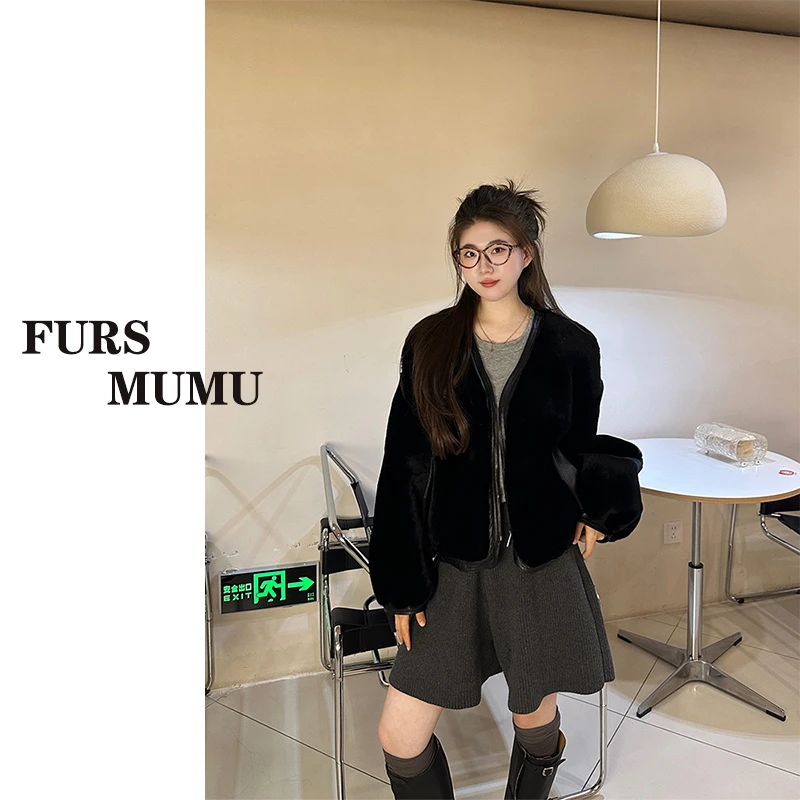 【MUMU】进口美利奴羊皮毛一体外套女短款秋冬新款皮草大衣