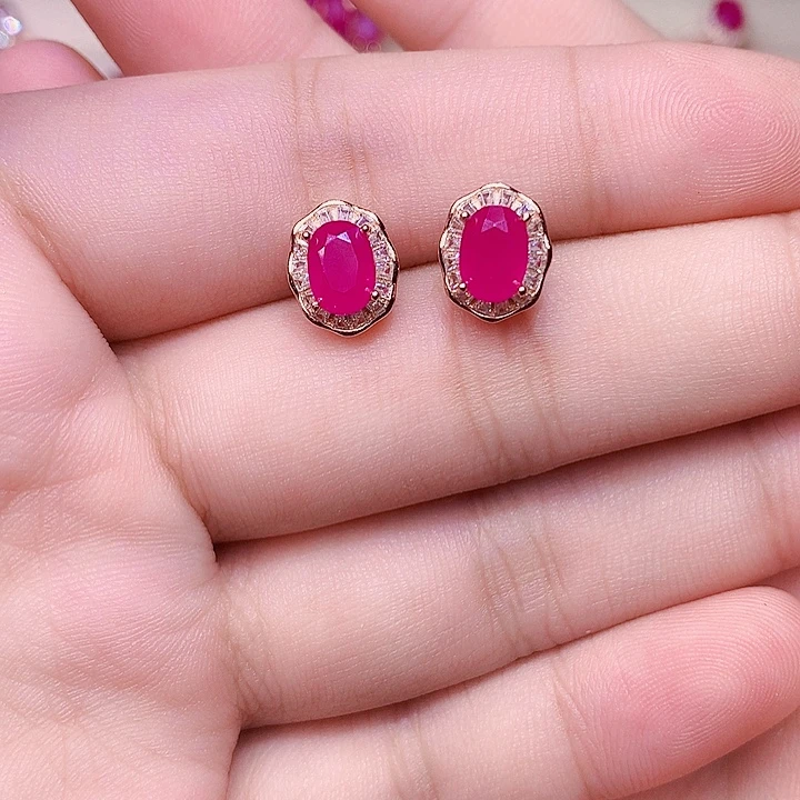 耳饰红宝石银S925镶嵌
