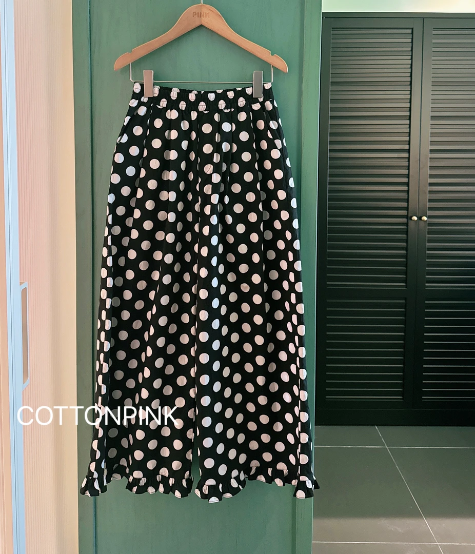 COTTONPINK女装时尚休闲百搭波点花边裤子