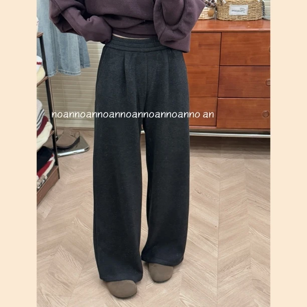 【木白Zona】“神裤” 秋冬新款ins小众设计全松紧腰加绒阔腿裤