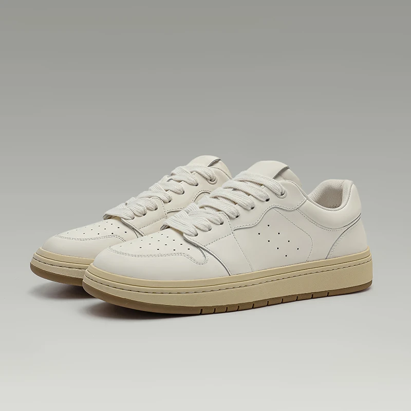 头层牛皮小白鞋男士春夏新款真皮透气百搭厚底白色潮流休闲鞋子
