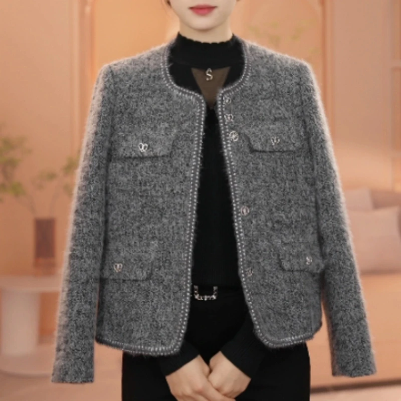 雅丹风2024新款秋季法式小香风外套百搭时尚小个子中老年上衣女