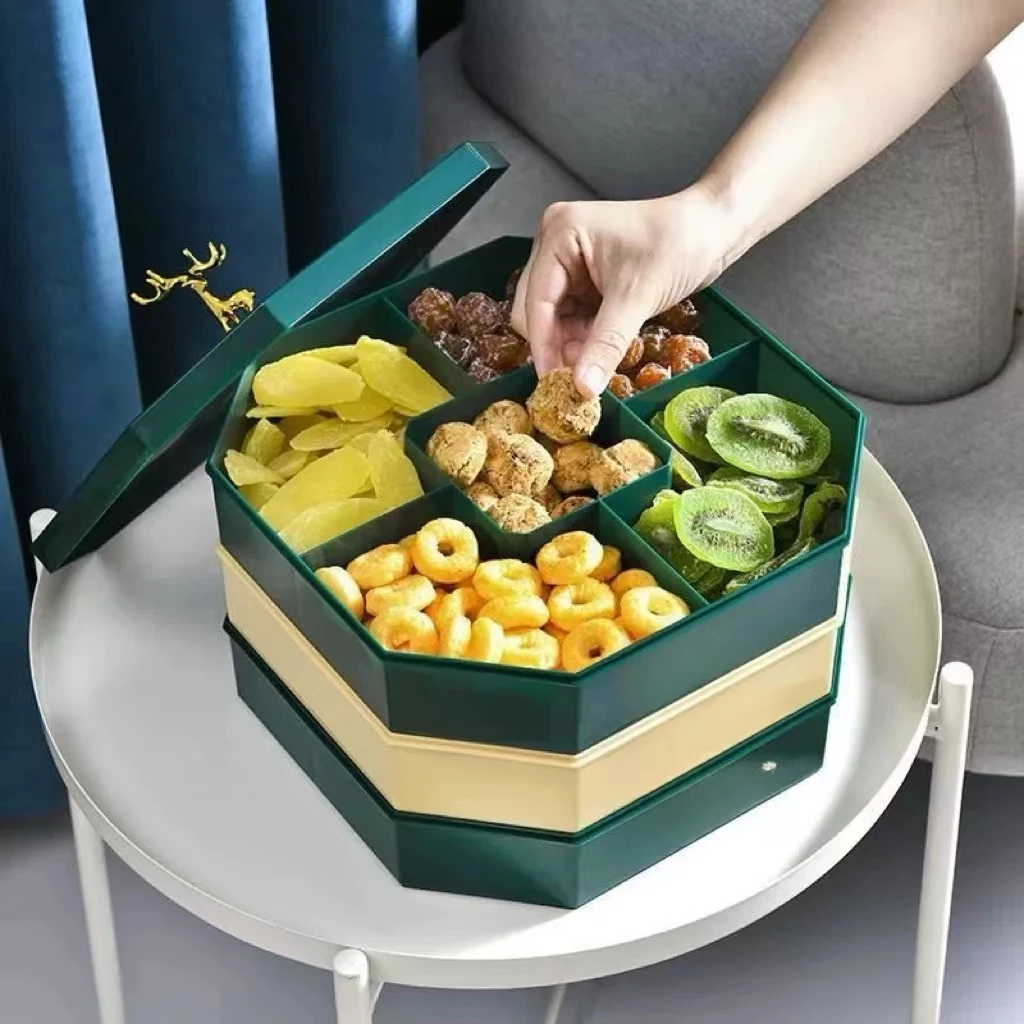 新疆包邮 干果收纳盒客厅坚果果盘糖果盒高端带盖瓜子零食高颜值