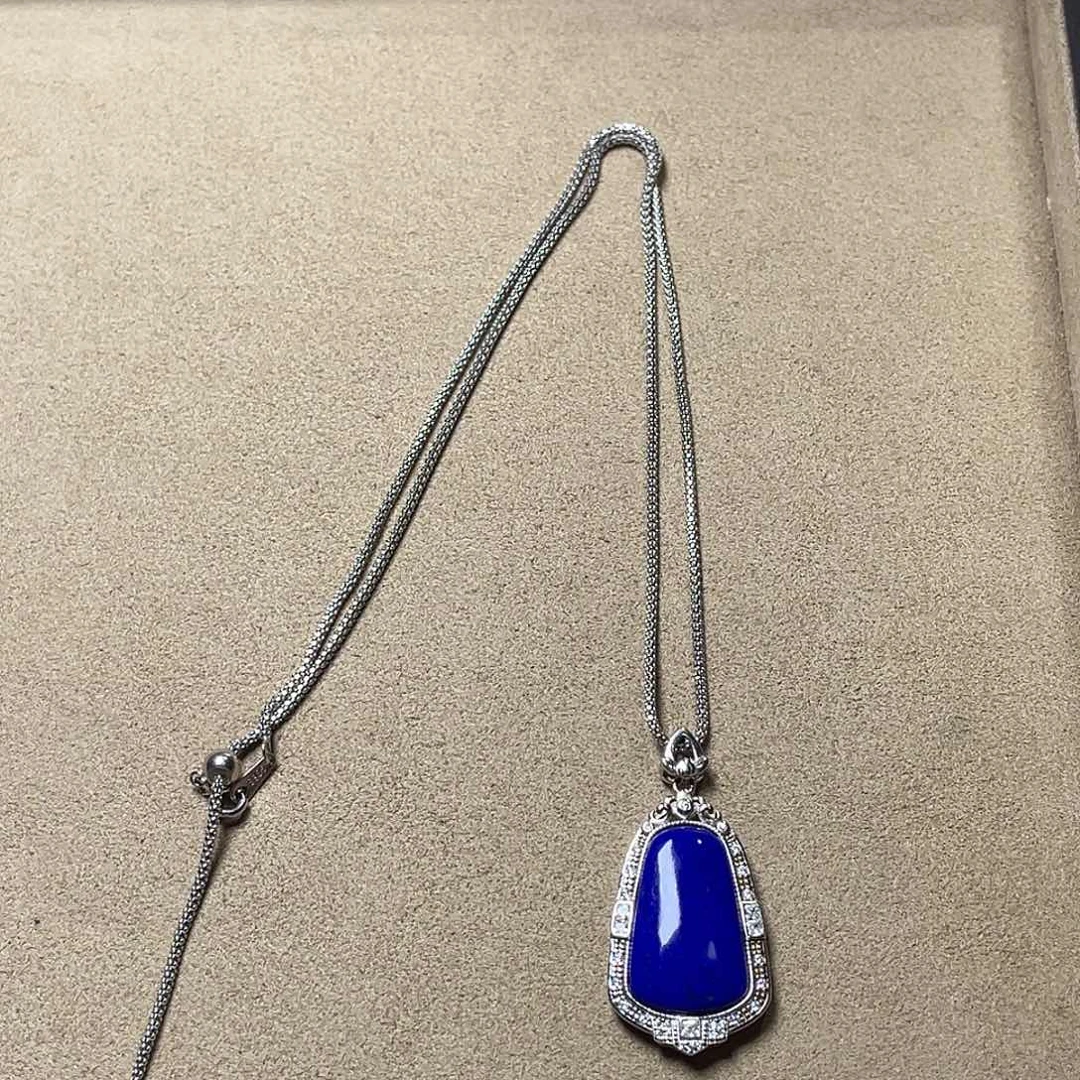 青金石银S925镶嵌女款吊坠（配银链）