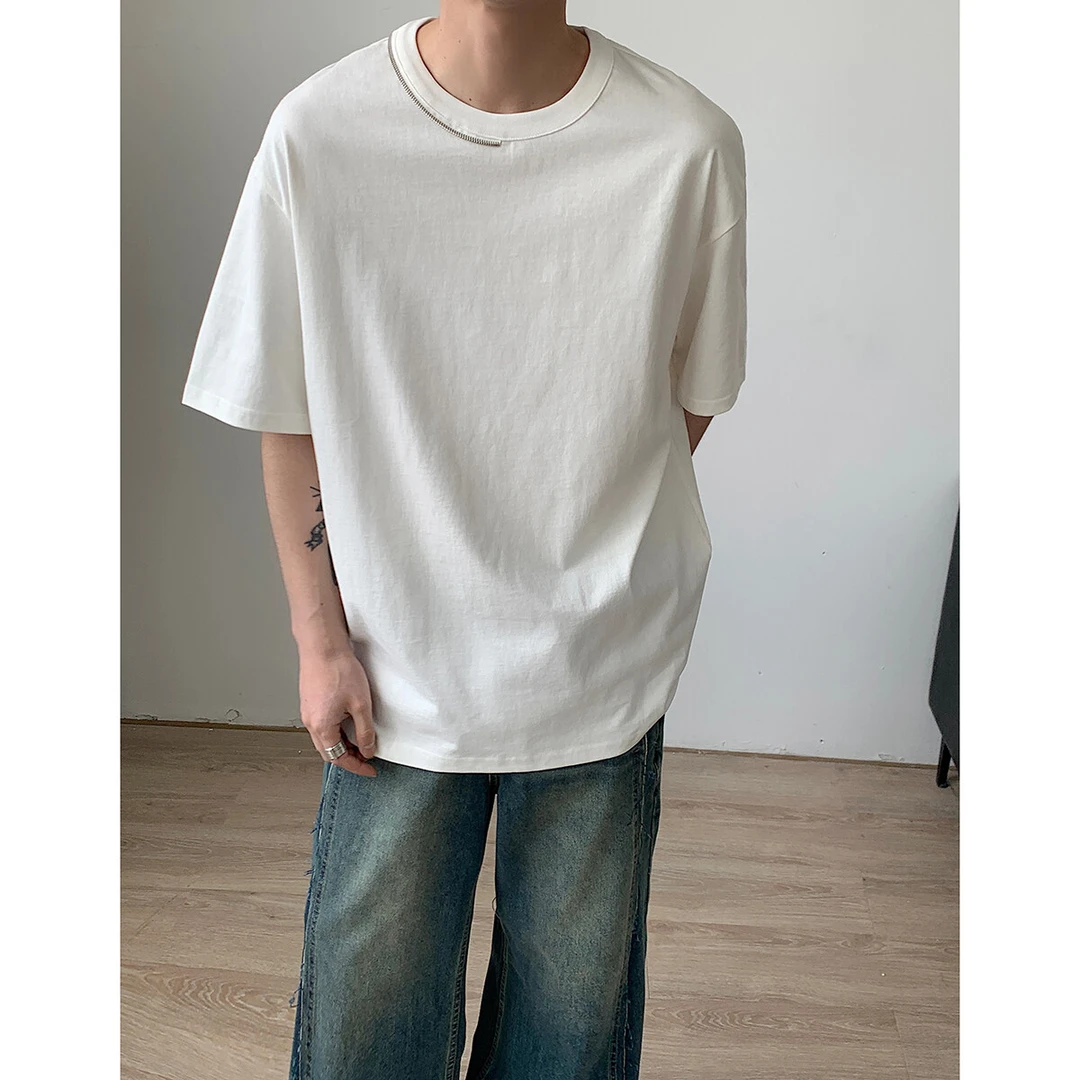 【11364】2025夏季新款港风青少年学生拉链装饰宽松短袖T恤