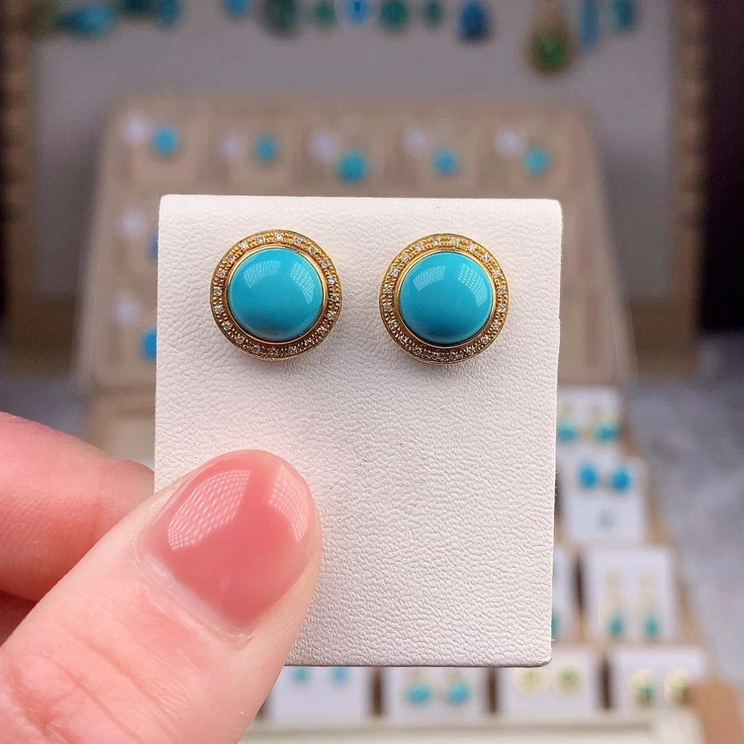 绿松石耳饰18K金镶嵌