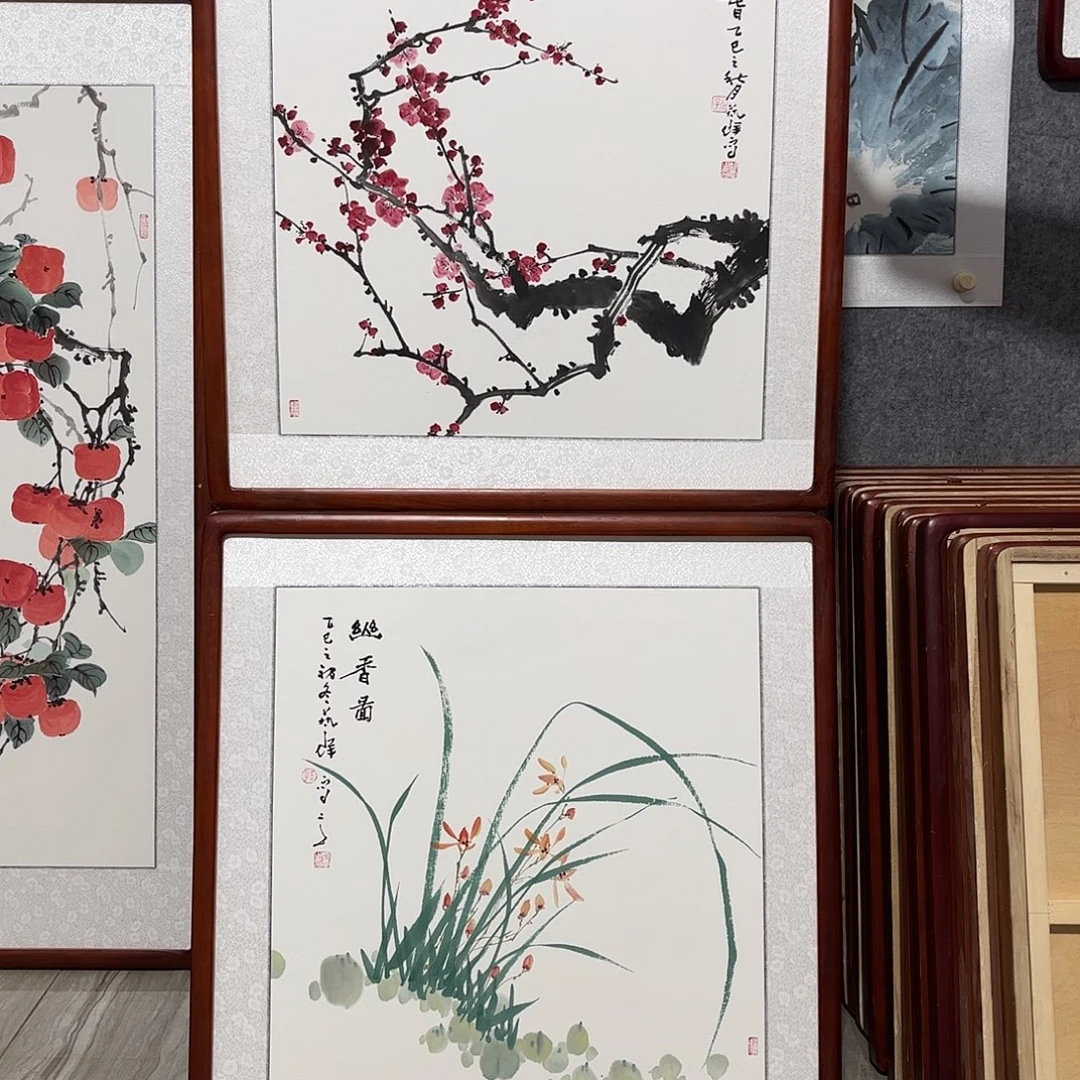 国画书画作品带框63×63