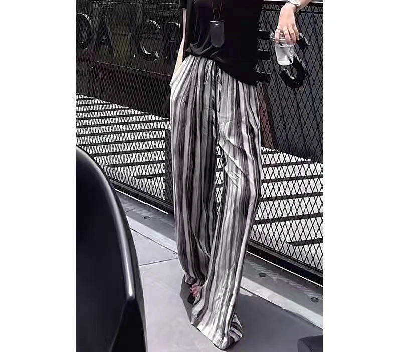 YK M腰64-100长100丝滑凉感休闲裤长裤直筒晕染垂感抽绳气质 9333