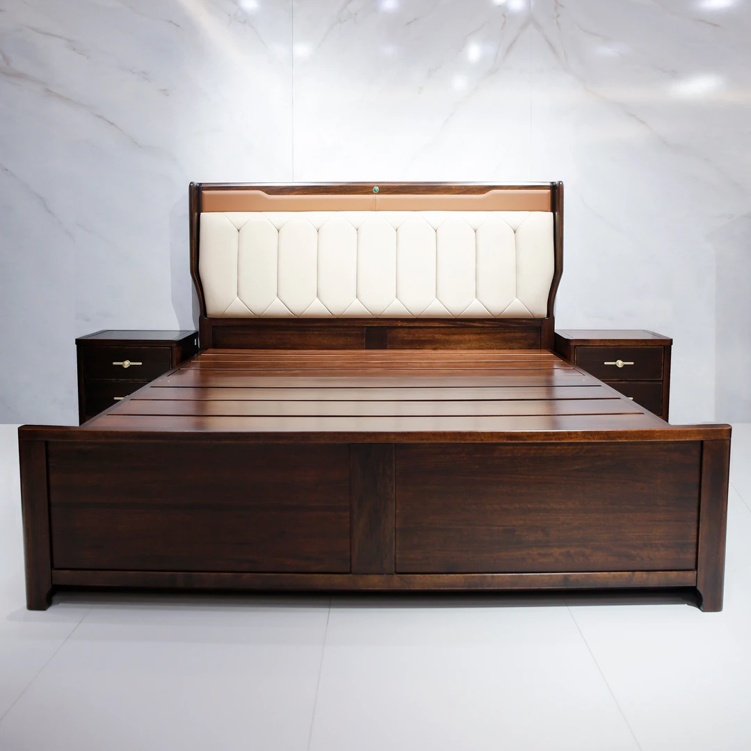 （大利家具）006-HFT38黑檀木大床新中式家用双人床主卧室成套高箱