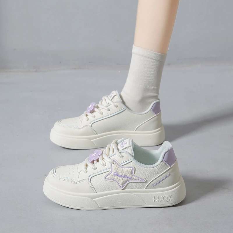 Ou Shi Yuan/欧诗媛春夏皮面板鞋小白鞋休闲鞋学生潮鞋A8616【紫】