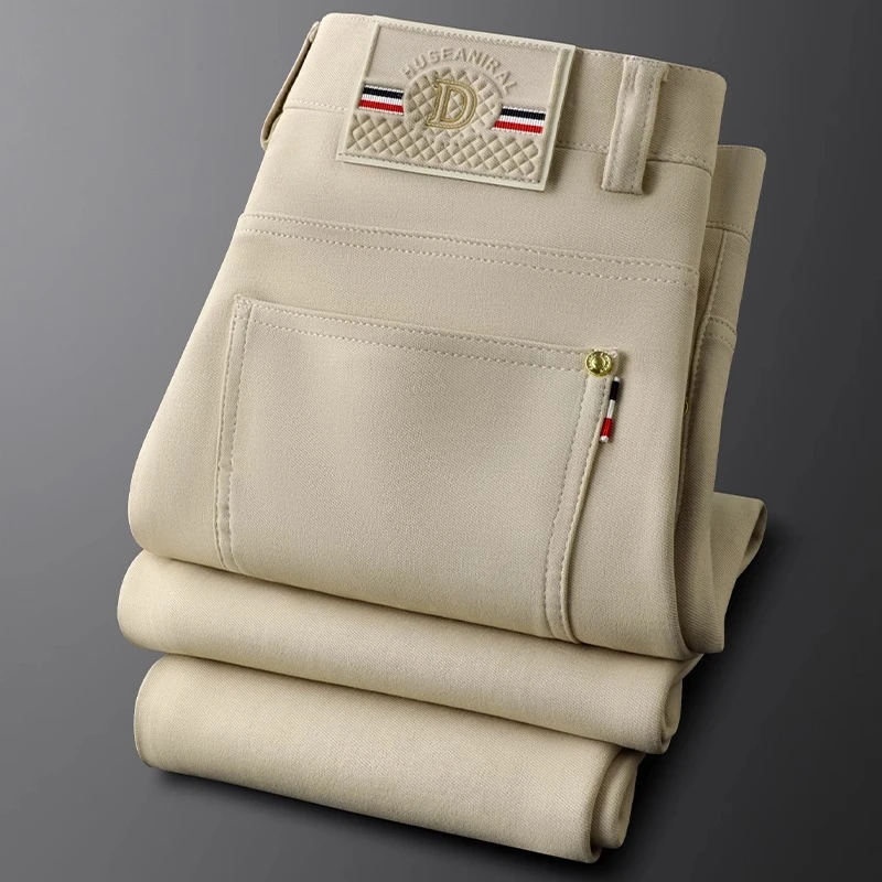 柏雷斯沃轻奢商务休闲裤男春夏小直筒裤修身棉质中腰男士彩色长裤