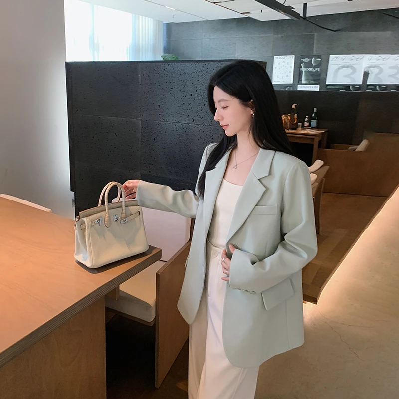 林关关休闲西装外套女2025新款春秋季气质高级感中长款A22229