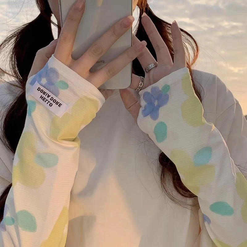 冰丝防晒花朵袖套女夏季户外出游开车骑行防晒护手臂薄款
