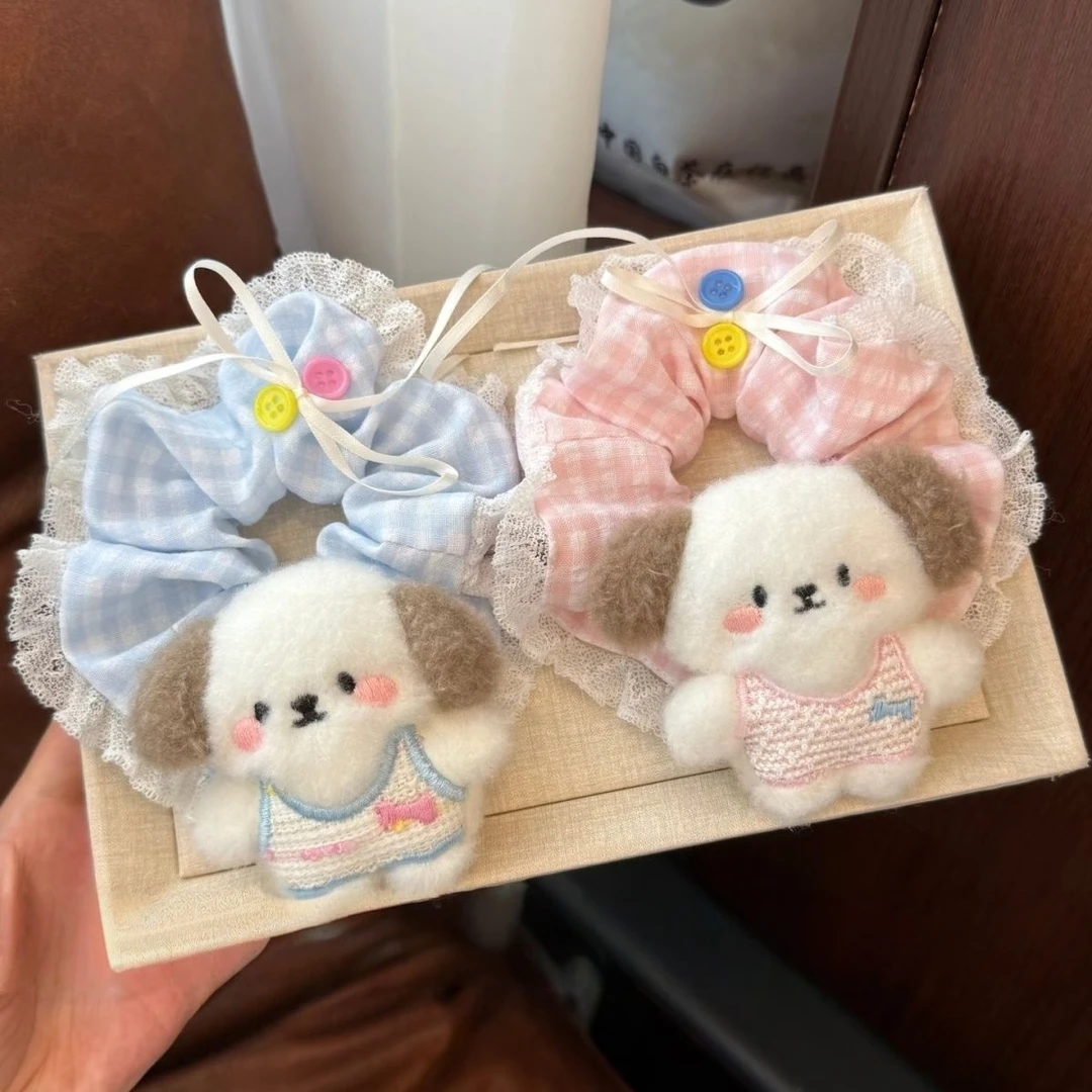 韩系ins风可爱小狗蕾丝花边蝴蝶结大肠发圈甜美发饰少女马尾头绳