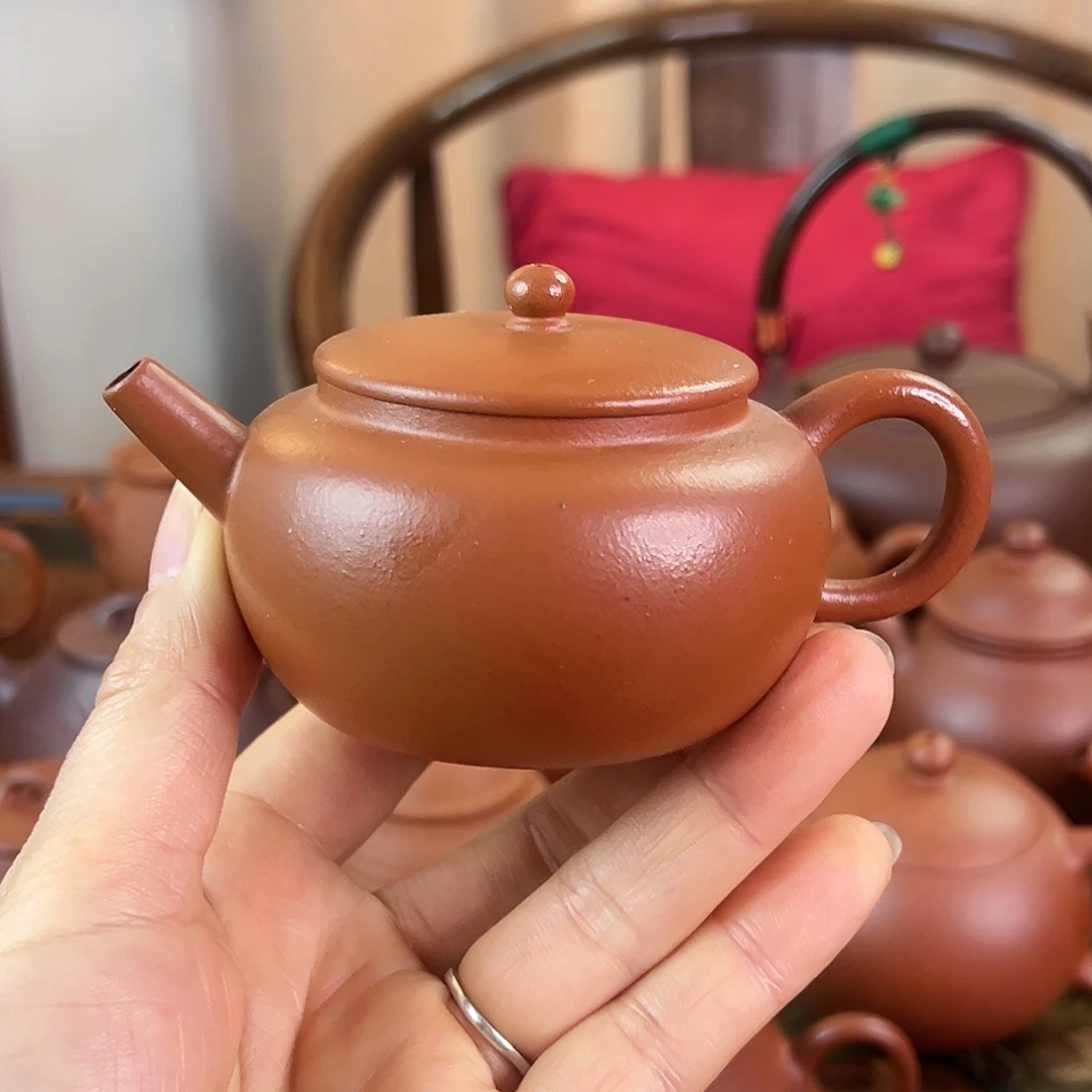紫砂茶壶精品 平盖莲子 生砂朱泥 130cc