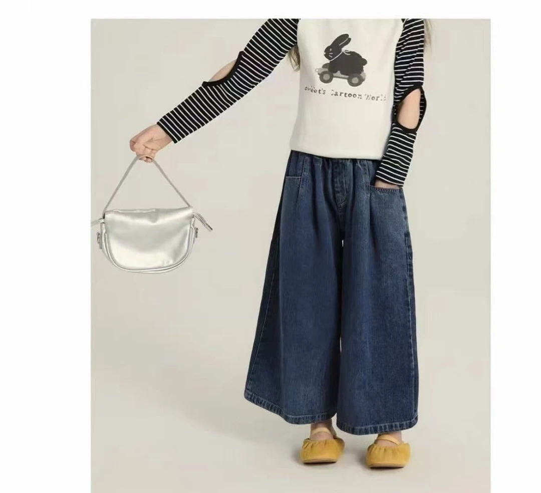 女童牛仔裤2025秋季韩版宽松阔腿裤儿童长裤女孩百搭时髦阔腿裤潮