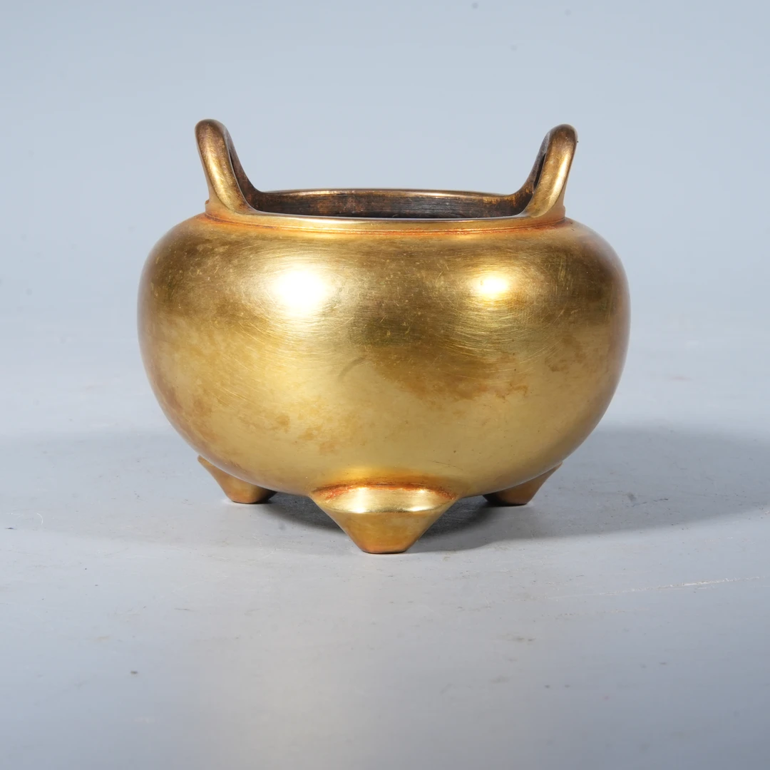 Tgz11 清代 铜鎏金小香炉