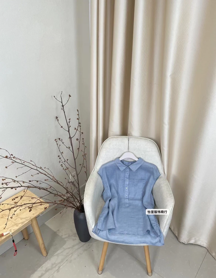 薄款方领无袖半开衬衣女 172