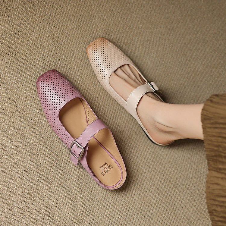 1.5cm 法式气质百搭镂空半拖夏季通勤休闲舒适软底简约时尚包头拖