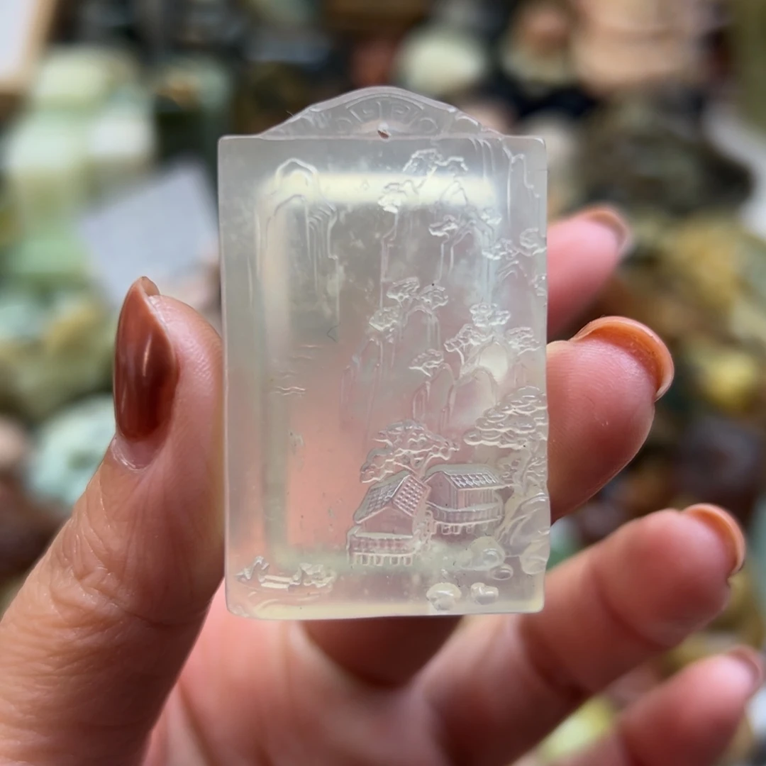 岫玉未镶嵌颈饰岫玉小山水