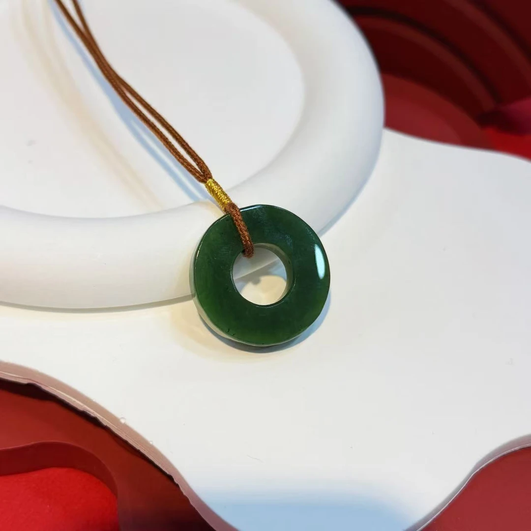 编绳30mm和田玉碧玉甜甜圈平安扣吊坠HE00760