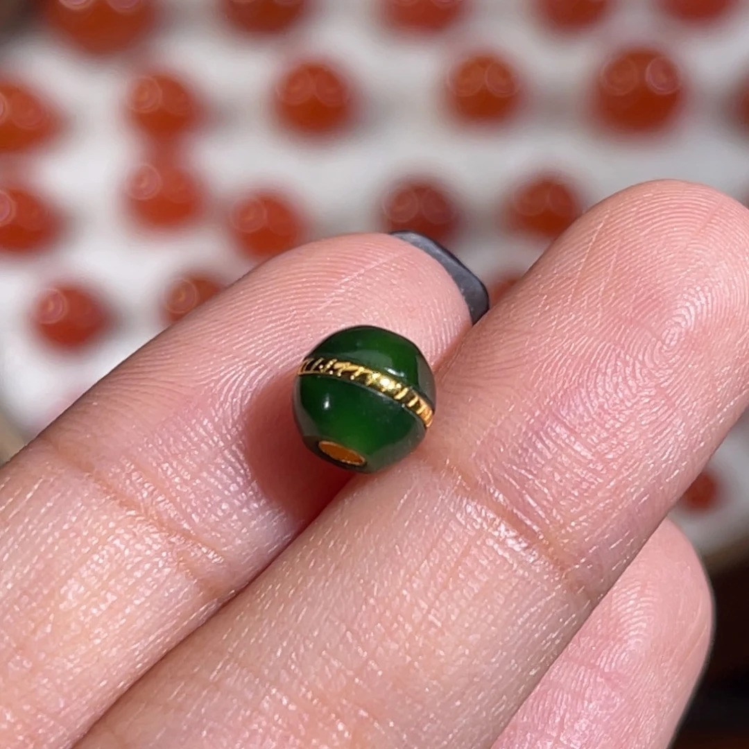 翡翠18K金镶嵌挂件汉堡珠 7x6.2mm