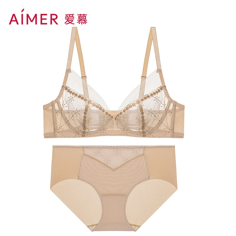 爱慕星耀薄款文胸女士聚拢大胸显小性感舒适透气蕾丝内衣内裤套装