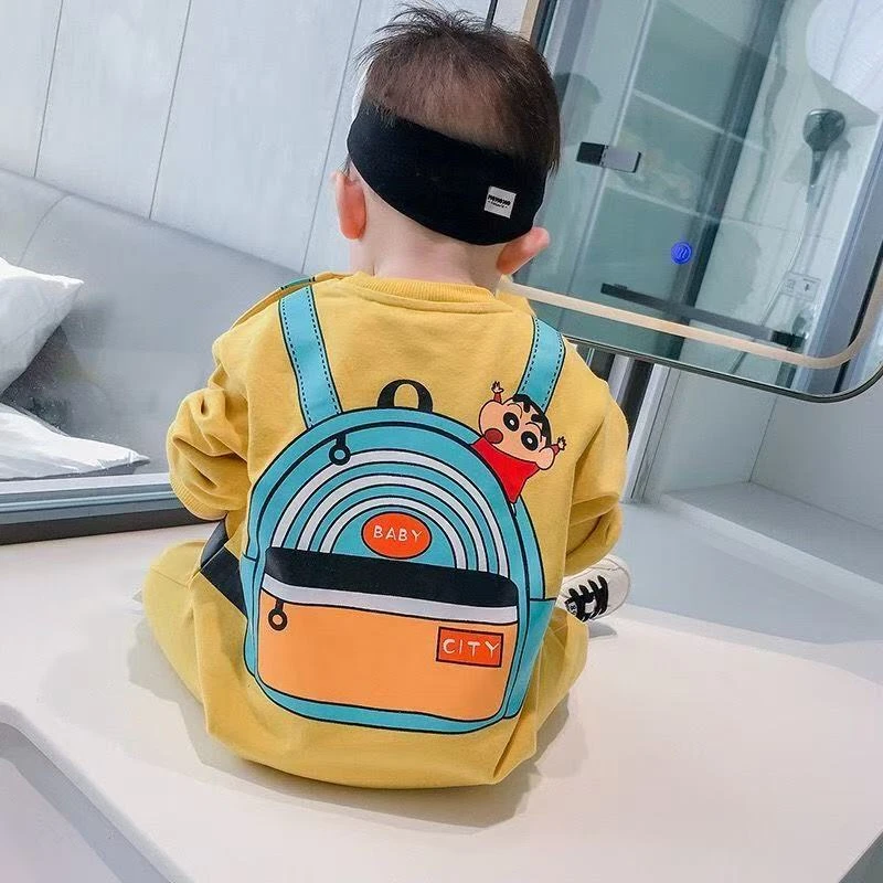 单排扣春秋哈衣男女宝爬爬服长袖通用洋气肩包