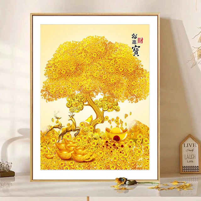 发财树新品十字绣2025新款线绣客厅小件高级感玄关卧室摇钱树刺绣