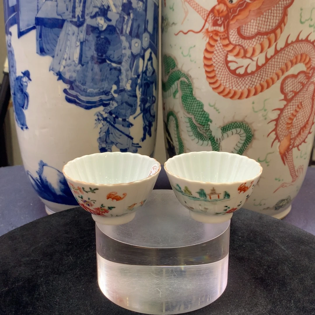 杯子12806瓷器—粉彩花卉纹菊瓣杯