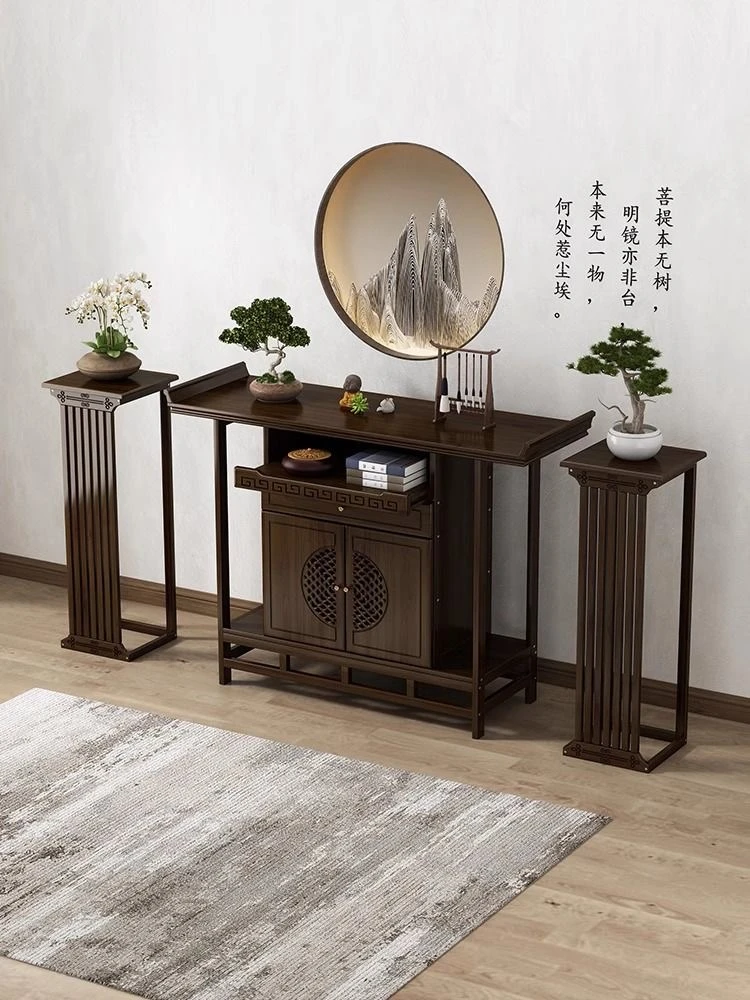 新中式竹质玄关桌入户条几供桌客厅玄关台花台贡桌古风浮雕储物