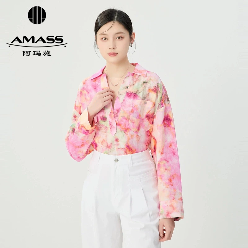 阿玛施AMASS 夏日松弛感浪漫透视衬衫碎花衬衣长袖时尚5300724