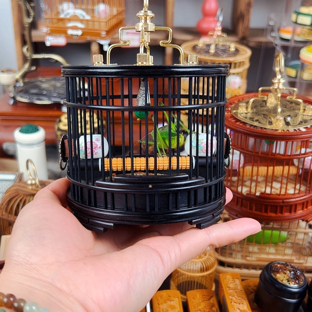 木上新➕紫光檀双条蝈蝈笼➕翡翠绿蝈蝈