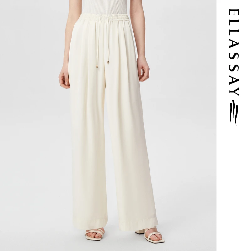 ELLASSAY歌力思2025夏季新款百搭垂感白色直筒休闲裤EWB362K01800