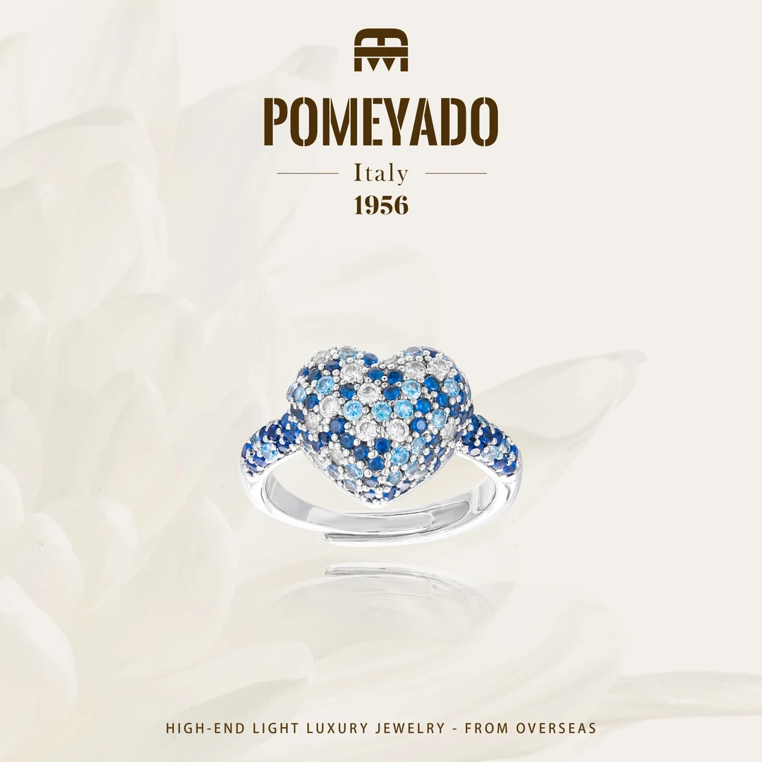 【星海爱语】Pomeyado高奢重工海蓝爱心开口戒指F2739