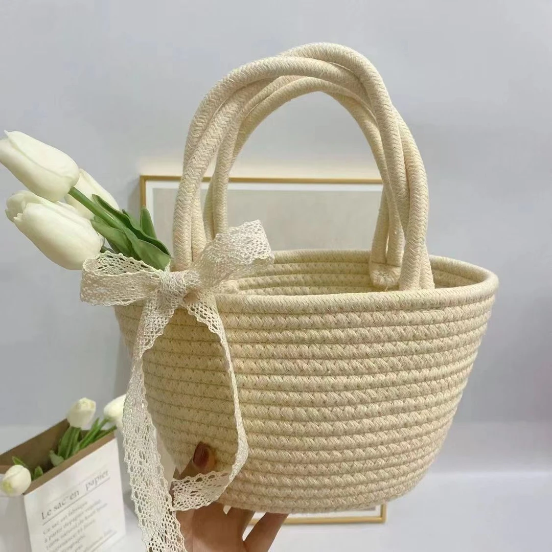 新款编织包田园风手提托特包女时尚百搭度假包沙滩包草编收纳包包