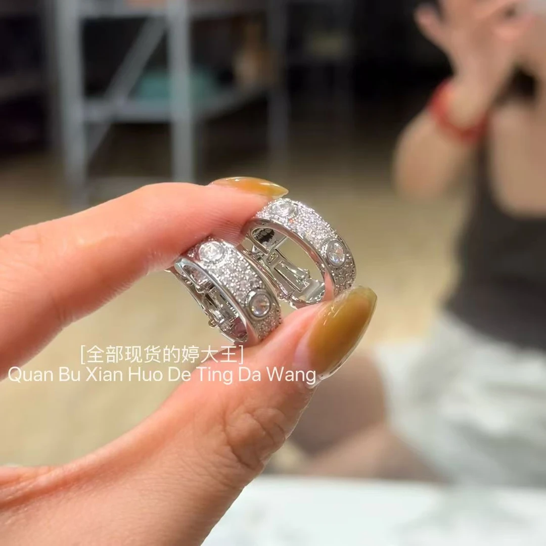 铜合金合成锆石耳饰 【银色镶钻精工满天星耳环】