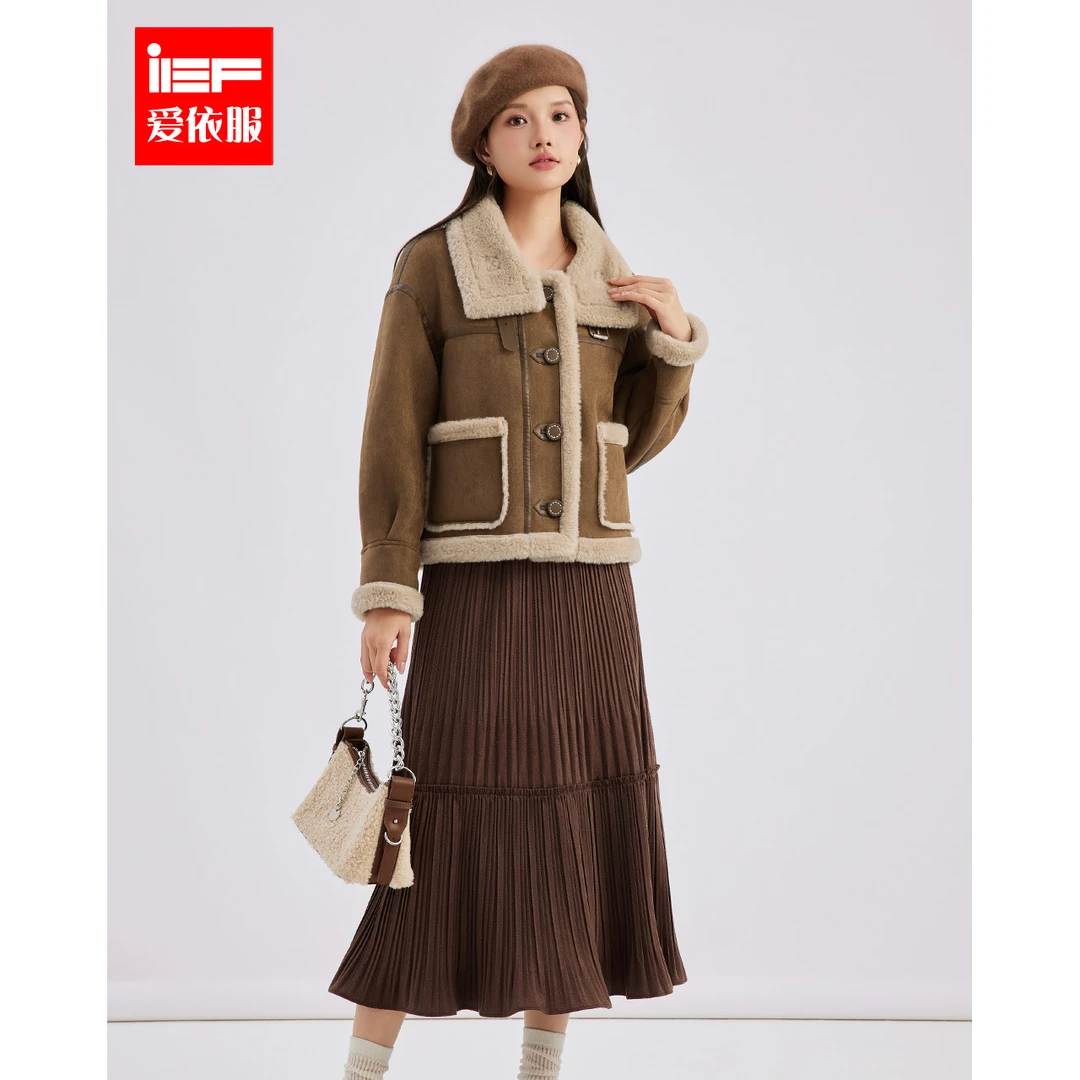 IEF/爱依服2025冬季新款韩版时尚小众设计加厚保暖防风磨砂皮外套
