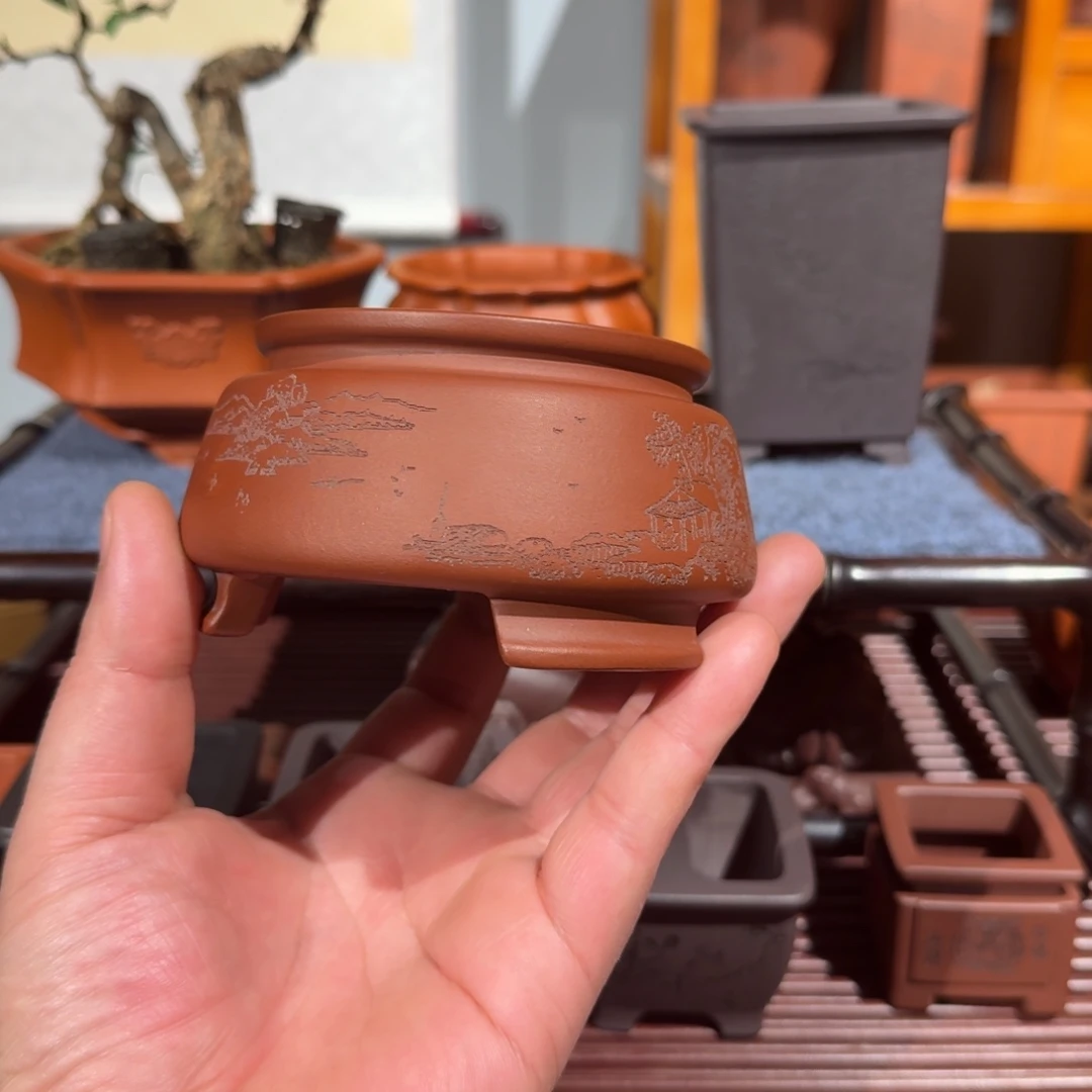 邀***影紫砂花盆原矿紫泥