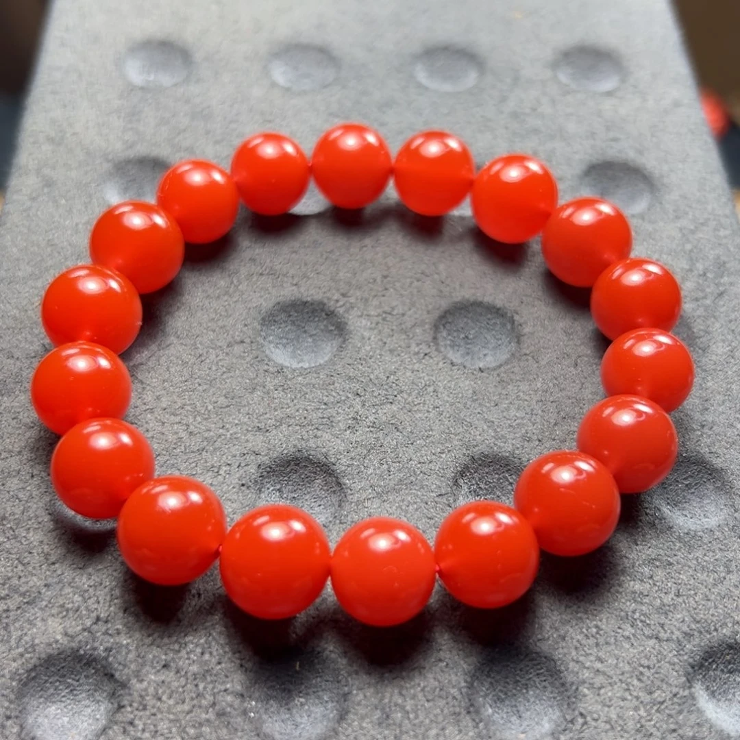 南红玛瑙杨柳海尾山料南红手串尺寸11m m未镶嵌