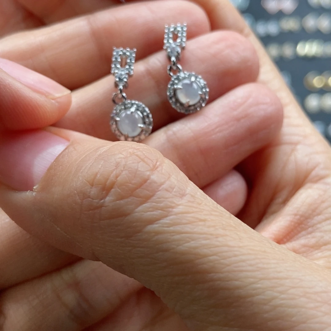 翡翠耳饰银S925镶嵌翡翠首饰