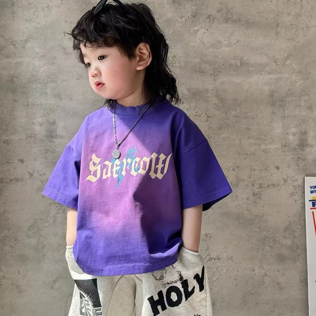 新款100%纯棉短袖2025夏季男童女童T恤宝宝纯棉休闲潮酷打底韩系T